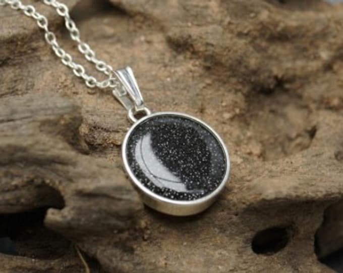 Personalised Sterling Silver Round Pendant and 18" Trace Chain both Hallmarked including Ashes or Hair Inlaid With Black Eco-glitter
