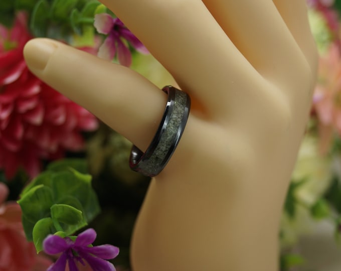 Meteorite Black Ceramic Wedding Band - 4 mm, 6 mm or  8 mm Wide Rings - Unique Ring