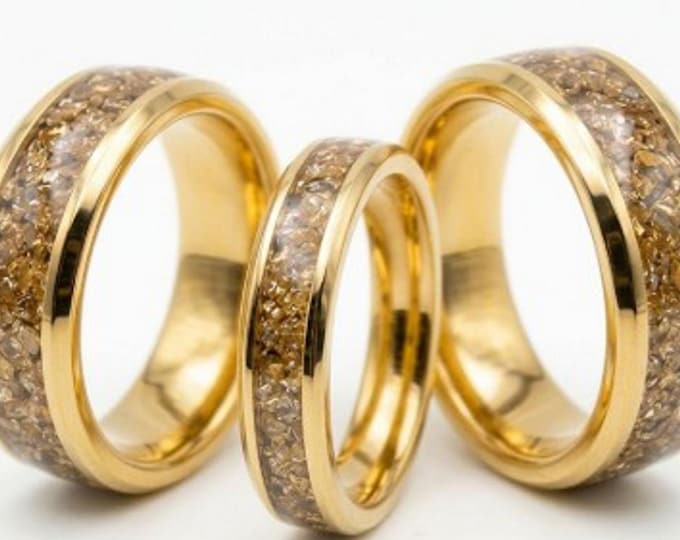 Champagne CZ Stones Inlaid Gold Tungsten Ring - Available 4mm, 6mm or 8mm wide