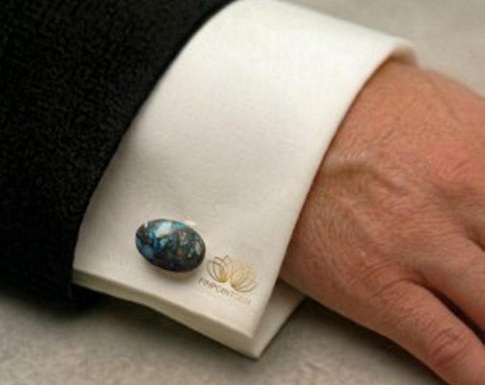 Sea Sediment Jasper Oval shape Gold Cufflinks