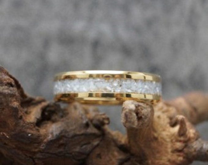 Freshwater Pearl Gold Tungsten Ring - Unique Wedding Band