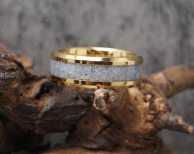 Kyanite Inlay Gold Tungsten Carbide Ring - Wedding Band - 4, 6, 8mm wide