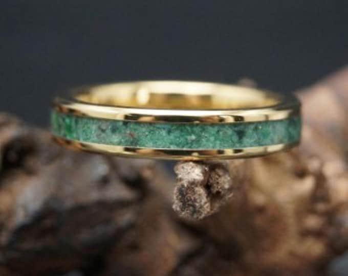 Green Tiger Eye Gold Tungsten Ring - Wedding Band - Unique Ring - 4, 6, 8mm wide