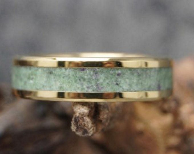 Ruby in Zoisite Inlay Gold Tungsten Carbide Ring - Unique Band - 4, 6, 8mm wide