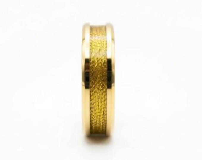 Gold Shiny Thread Inlay Gold Tungsten Ring - Available 4mm, 6mm or 8mm wide