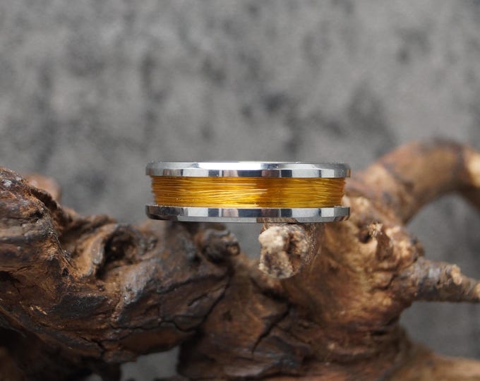 Yellow Gold Fishing Line Tungsten Ring - Available 4mm, 6mm or 8mm wide