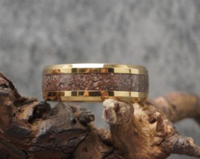 Rhodonite Inlay Gold Tungsten Carbide Ring - Wedding Band - 4mm, 6mm or 8mm wide