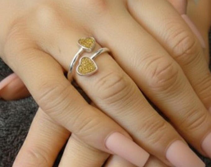 Personalised Sterling Silver Double Heart Ring including Ashes or Hair Inlaid With Gold Eco-Glitter