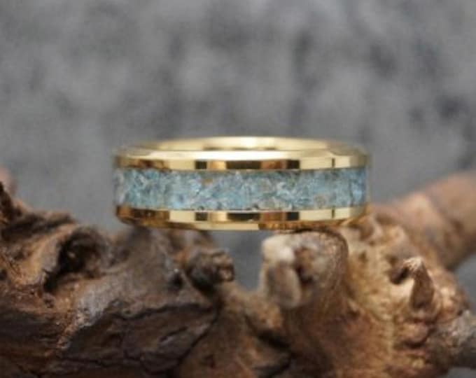 Blue Apatite Gold Tungsten Wedding Band: Unique Ring (4-8 mm)
