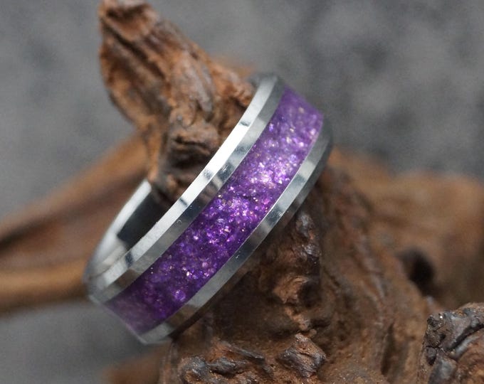 Pet Ashes Ring or Pet Fur Ring Nebula Eco-Glitter Tungsten Memorial Ring