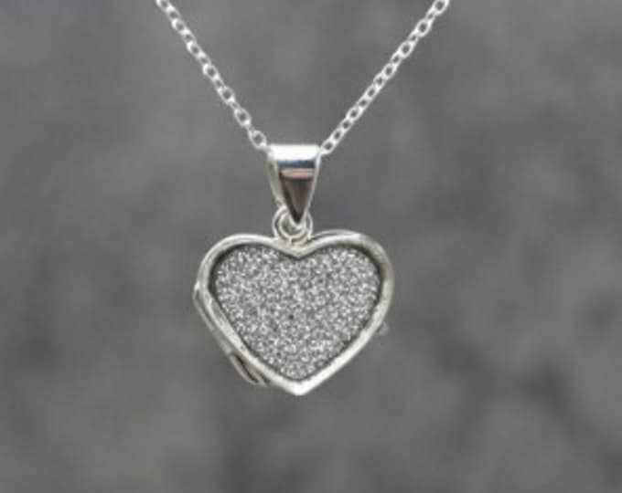 Personalised Sterling Silver Heart Locket with Silver-Grey Eco-Glitter Ashes or Hair Memorial Necklace 18"