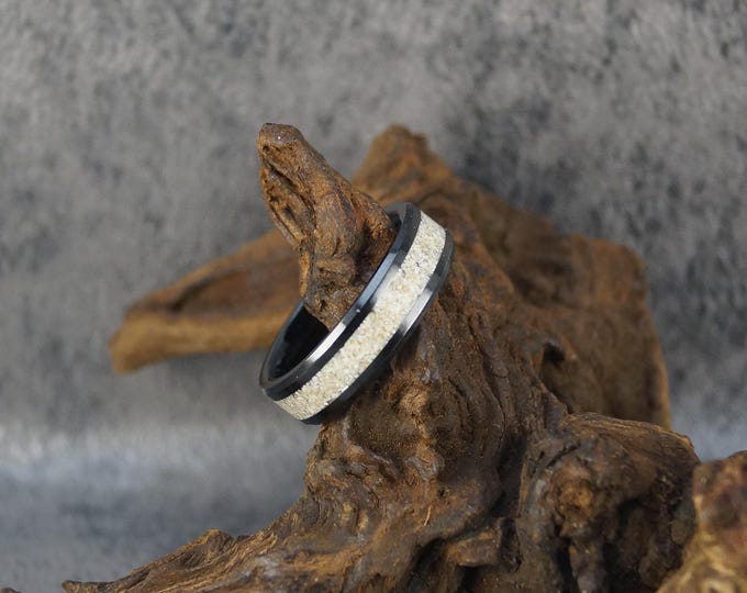 Moho Beach sand from Sint Maarten, Caribbean. Inlay Black Ceramic Wedding Band 4 mm, 6 mm or  8 mm Wide Rings - Unique Ring