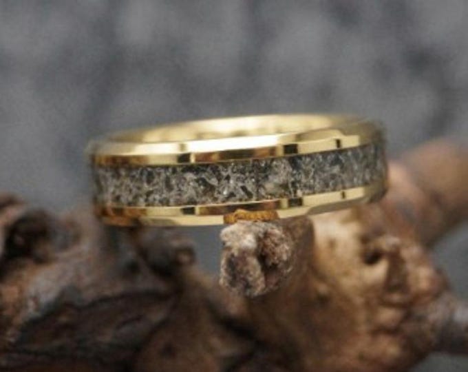 Golden Obsidian Inlay Gold Tungsten Wedding Band: Unique Ring