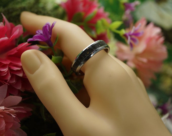 Earth Ring - Soil Ring - Inlay Tungsten Wedding Band 4 mm, 6 mm or  8 mm Wide Rings - Unique Ring