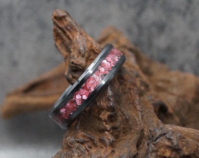 Pet Fur Ring Pet Ashes Ring with Plum Eco-Glitter Black Ceramic Band available 4 mm, 6 mm or 8 mm wide ring.