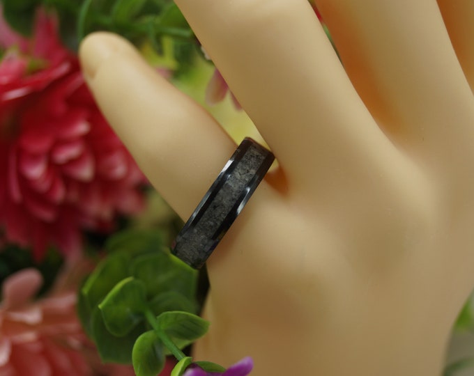 Black Ceramic inlaid with Natural American Yooperlite Wedding Band 4 mm, 6 mm or 8 mm wide ring - Unique Ring