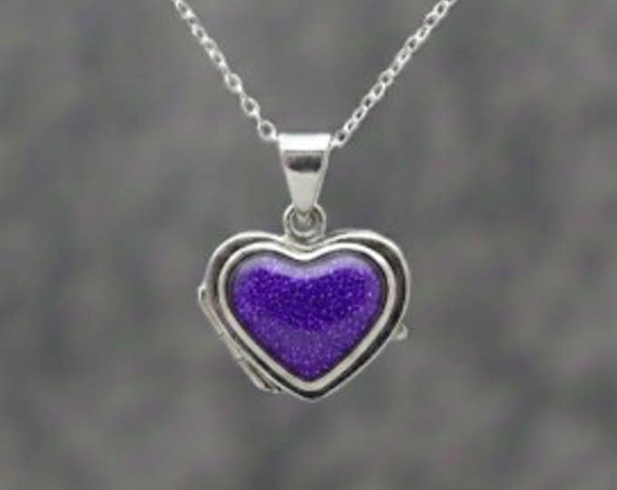 Personalised Sterling Silver Heart Locket with Purple Eco-Glitter Ashes or Hair Memorial Necklace 18"