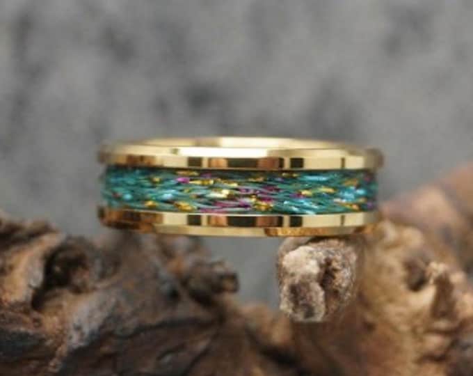 Green & Multi-Colour Fishing Rod Metallic Thread Guide Ring Fix Line Inlay Gold Tungsten Ring - Available 4mm, 6mm or 8mm wide