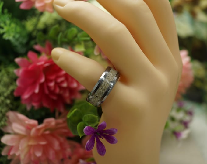 Natural Moho Beach sand from Sint Maarten, Caribbean. Inlay Tungsten Wedding Band 4 mm, 6 mm or  8 mm Wide Rings - Unique Ring
