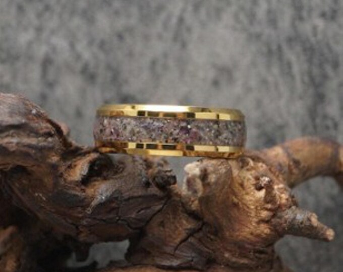 Leopard skin Jasper Inlay Gold Tungsten Ring - Wedding Band - Available 4mm, 6mm or 8mm wide