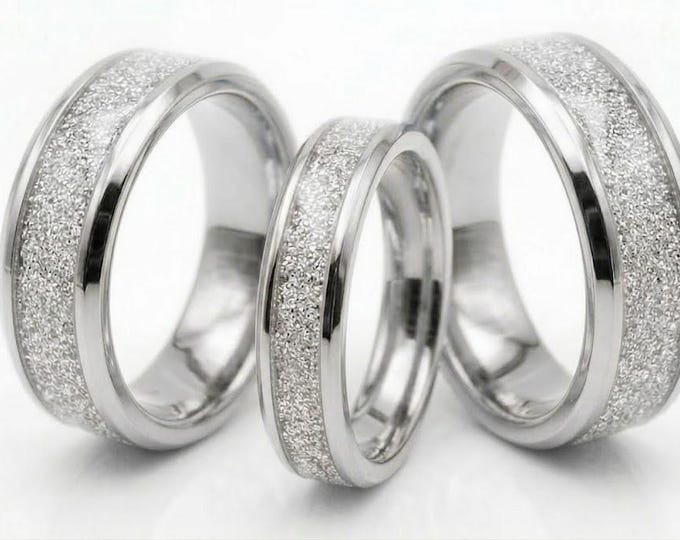 White CZ Stones Inlaid Tungsten Carbide Ring - Available 4mm, 6mm or 8mm wide