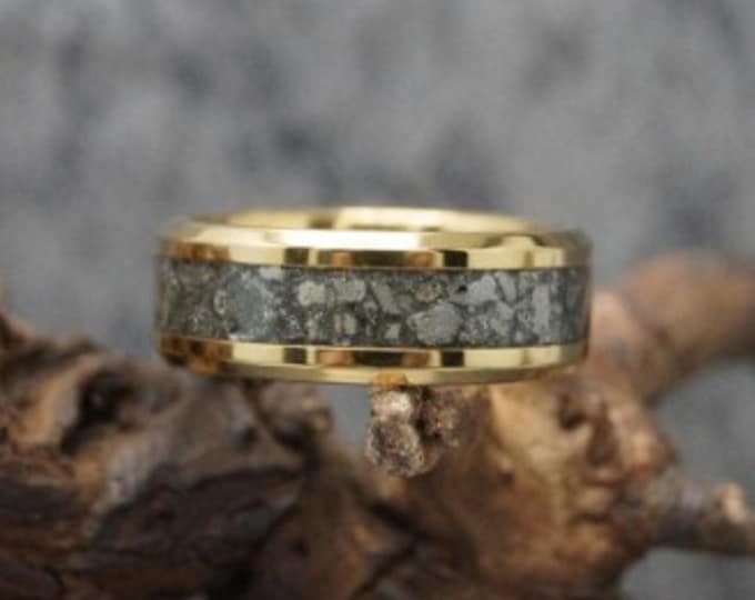 Natural Pyrite Inlay Gold Tungsten Ring - 'Fools Gold' Band - 4, 6, 8mm wide
