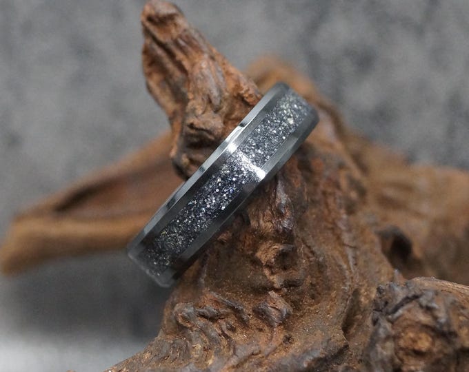 Pet Ashes Ring or Pet Fur Ring with Gunmetal Grey Eco-Glitter Inlay Black Ceramic Band Pet keepsake