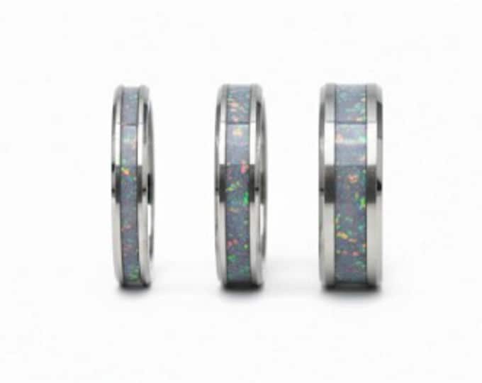 Royal Blue Grey Opal Tungsten Wedding Band: Unique Ring
