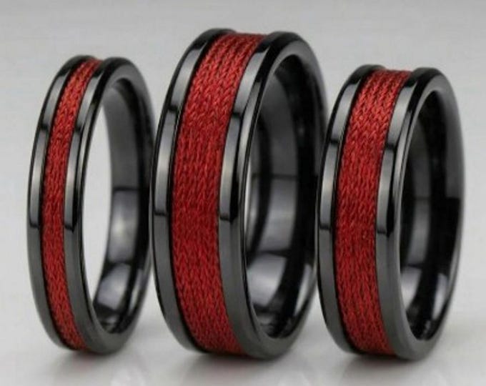 Red Fishing Rod Metallic Thread Guide Ring Fix Line Inlay Black Ceramic Ring - Available 4mm, 6mm or 8mm wide