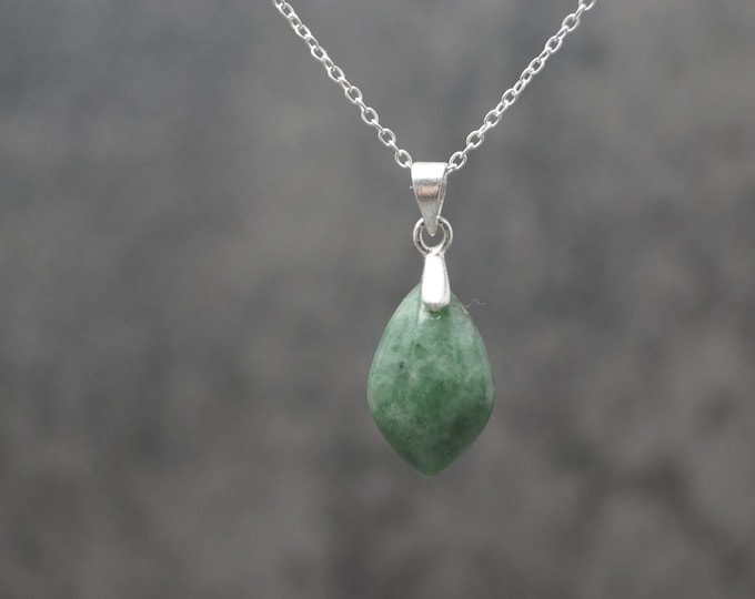 Sterling Silver Jade Pinch Bail Pendant & 18" Chain (chain options available) - Hallmarked 925