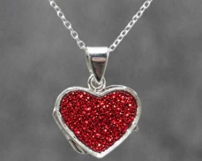 Personalised Sterling Silver Heart Locket with Red Eco-Glitter Ashes or Hair Memorial Necklace 18"