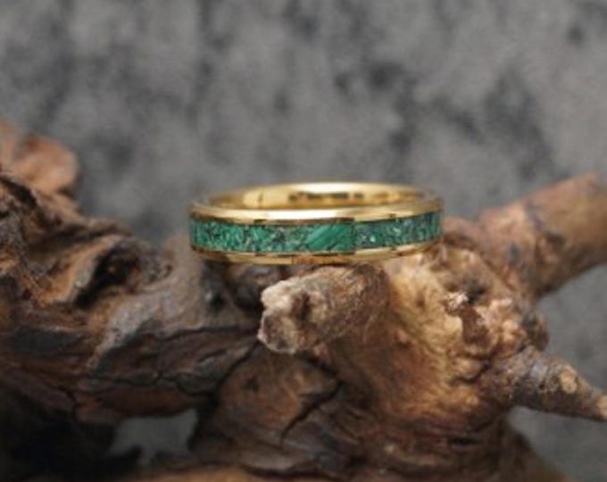 Malachite Gold Tungsten Ring - Unique Ring - 4, 6, 8mm wide
