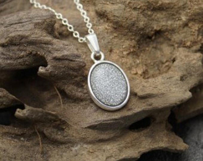 Personalised Sterling Silver Oval Pendant and 18" Trace Chain both Hallmarked including Ashes or Hair Inlaid With Grey-Silver Eco-glitter