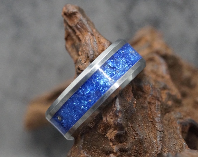 Pet Ashes Ring or Pet Fur Ring with Blue Eco-Glitter Tungsten Memorial Ring
