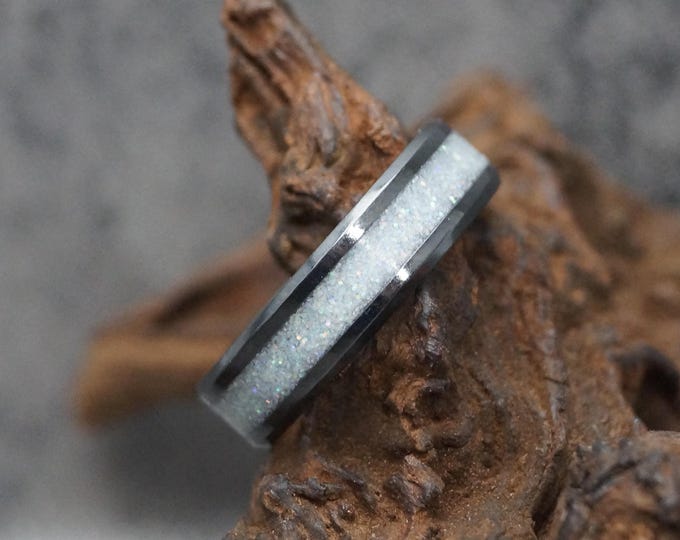 Pet Ashes Ring Pet Fur Ring Black Ceramic ring inlaid with Aurora Colour shift Eco-Glitter Wedding Band 4 mm, 6 mm or 8 mm wide ring