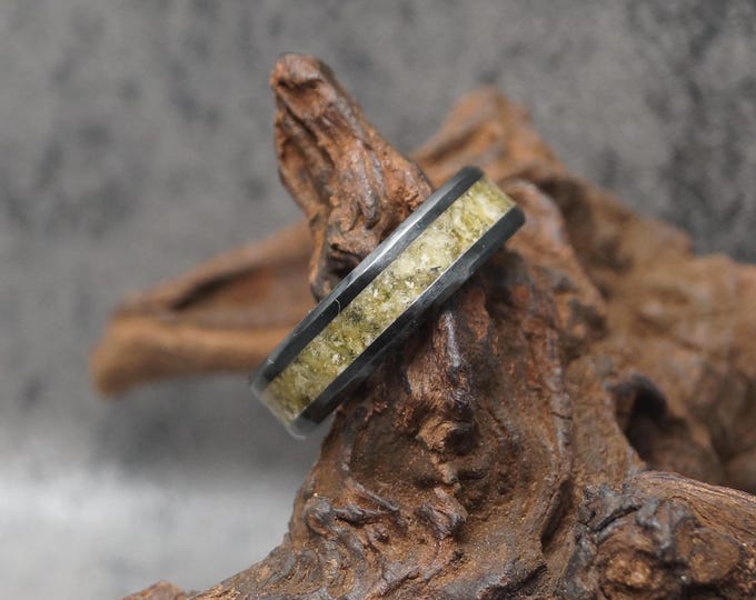 Natural Keba Grease Amber Inlay Black Ceramic Band 4 mm, 6 mm or 8 mm wide Ring - Unique Ring