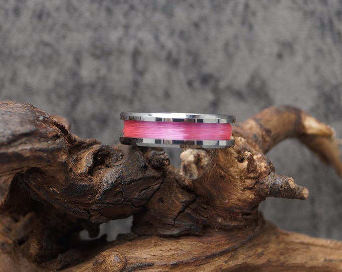 Pink Fishing Line Tungsten Ring - UV Glow Ring - Available 4mm, 6mm or 8mm wide