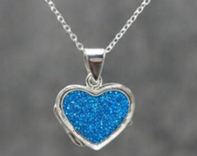 Personalised Memorial Sterling Silver Heart Locket with Aqua Eco-Glitter Ashes Inlay (18" Chain)