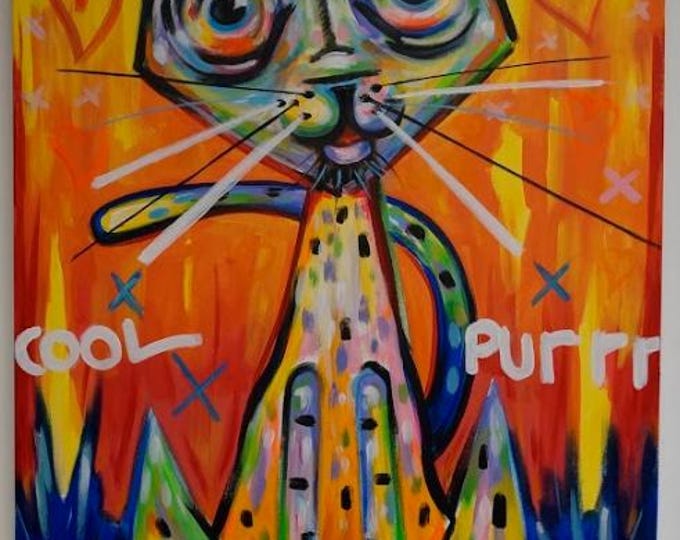 Cool Cat expressive pop art acrylic on canvas painting one-off by Chris Deighton