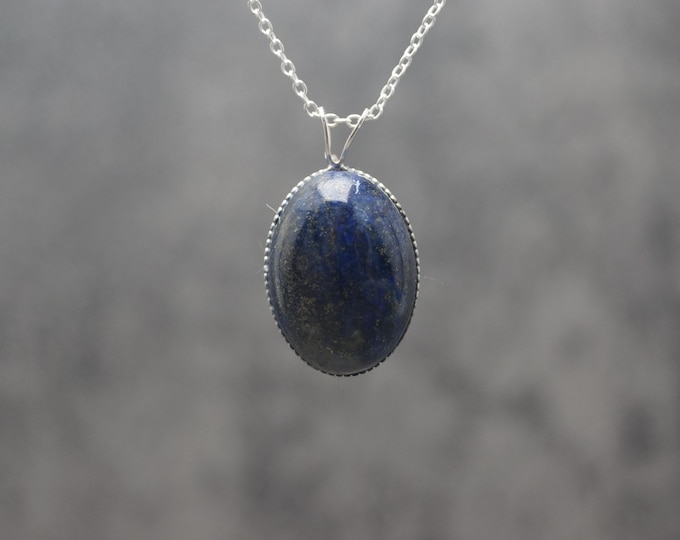 Sterling Silver Lapis Lazuli Milled Edge Pendant & 18" Chain (Chain Options)
