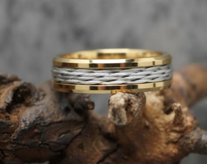 Spider-Line Silver Black Fishing Line Gold Tungsten Ring - Available 4mm, 6mm or 8mm wide