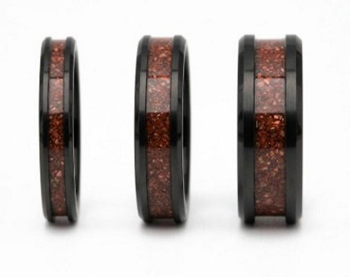 Black Cherry Opal Black Ceramic Ring: Unique Wedding Band