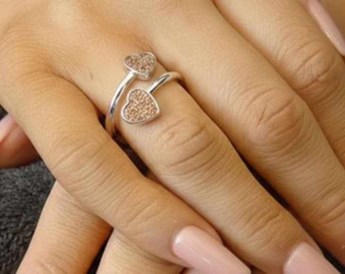 Personalised Sterling Silver Double Heart Ring including Ashes or Hair Inlaid With Bronze Eco-Glitter