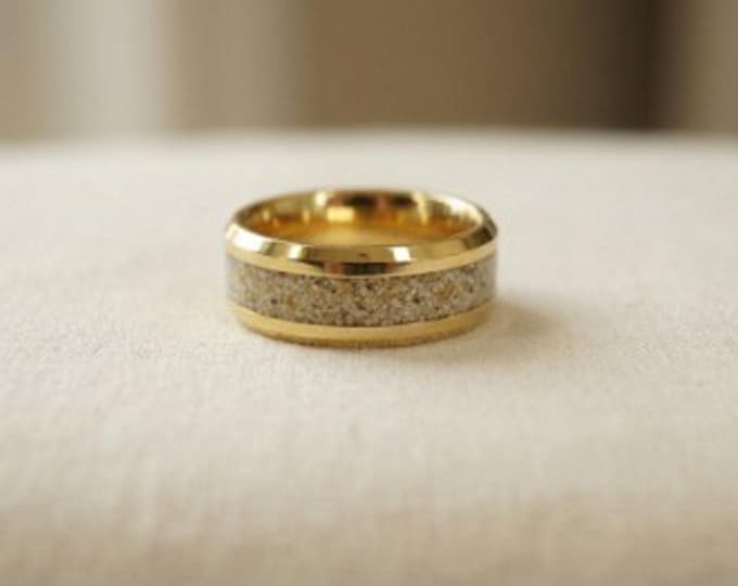 Moho Beach Sand Gold Tungsten Ring - Wedding Band: St Maarten Caribbean Ring 4, 6 or 8mm wide