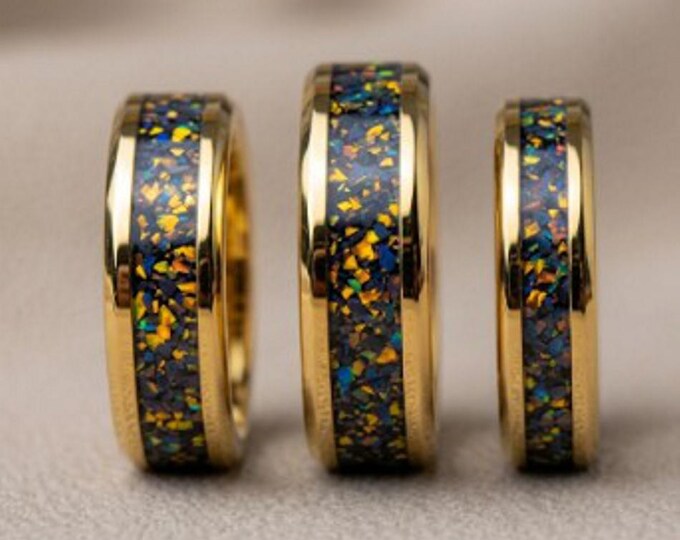 Black Opal #2 Gold Tungsten Ring - Unique Ring For Men or Women