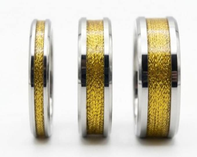 Gold Shiny Thread Inlay Tungsten Ring - Available 4mm, 6mm or 8mm wide