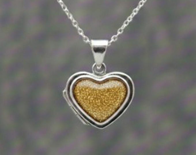 Personalised Sterling Silver Heart Locket with Gold Eco-Glitter Ashes or Hair Memorial Necklace 18"