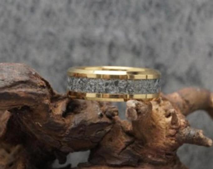Snowflake Obsidian Inlay Gold Tungsten Ring - Wedding Band - Unique Ring 4, 6, 8mm wide