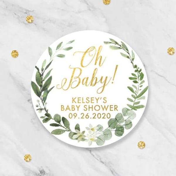 Oh Baby Sticker, Wreath Oh Baby Stickers, Greenery Oh Baby Sticker, Oh Baby Shower Favor Labels, Wreath Baby Shower Favor Sticker