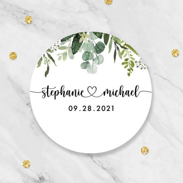 Greenery Leaves Wedding Favor Sticker, Personalized Greenery Wedding Labels, Leaves Wedding Favor Stickers, Greenery Wedding Gift Bag Labels